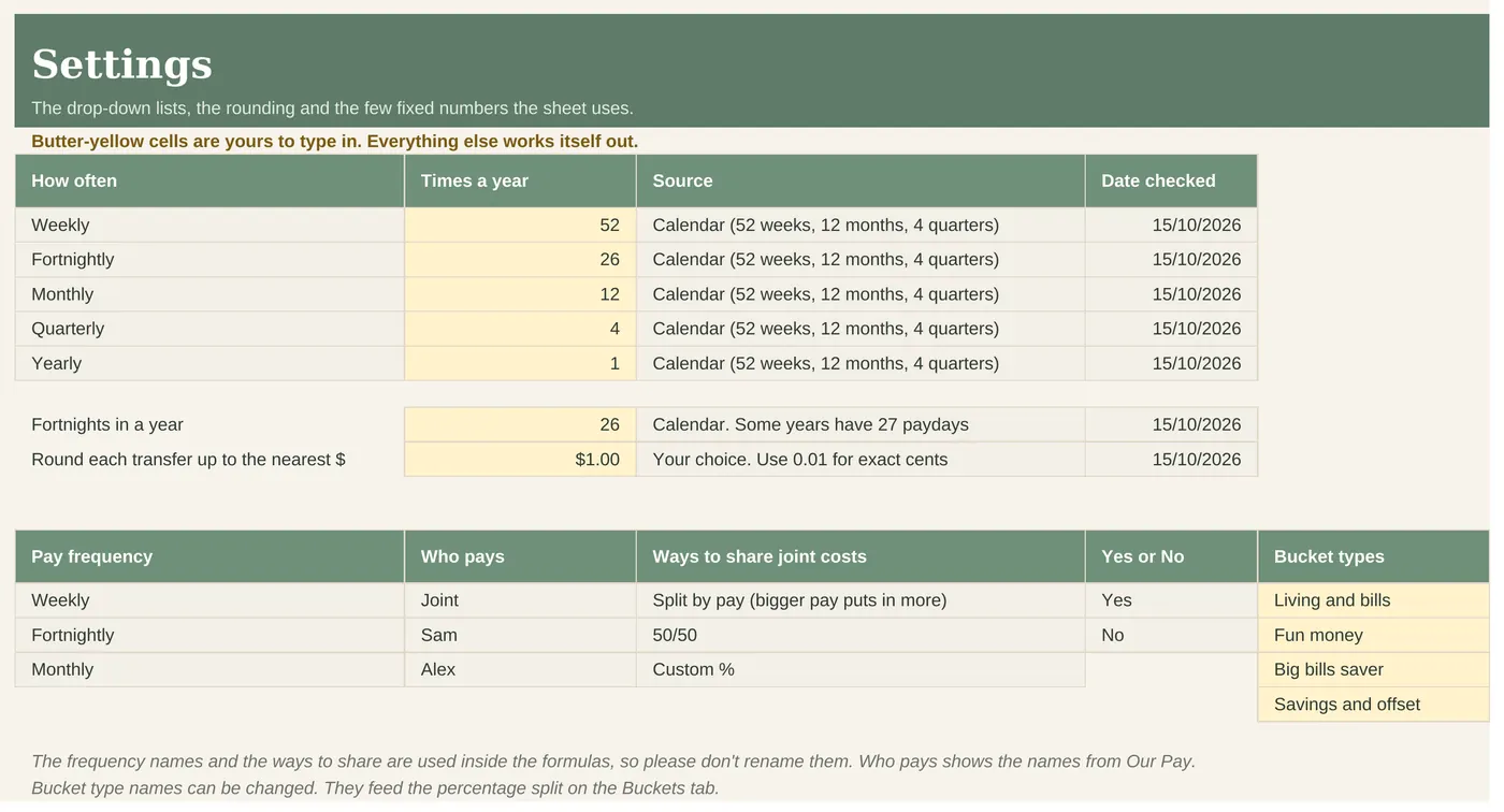 Settings tab with drop-down lists and rounding options